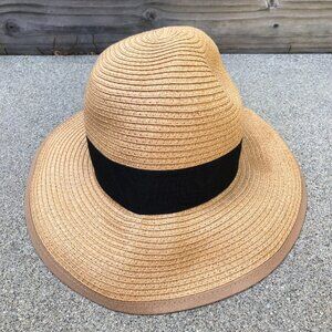 LC LAUREN CONRAD Paper Wide Brim Hat Women's One Size Sun Cap Beige Black Bow